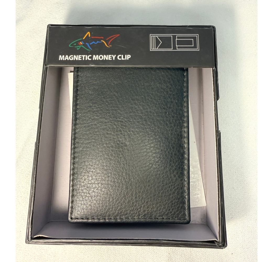 Greg Norman Black Genuine Leather Magnetic Money Clip NWT